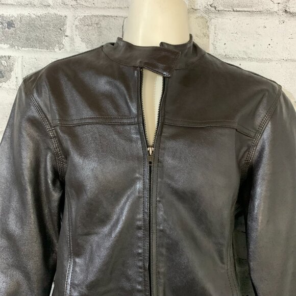 Brody Y2K Leather Moto Bomber Biker Jacket Women's Small Black Motorcycle Retro - Picture 5 of 14